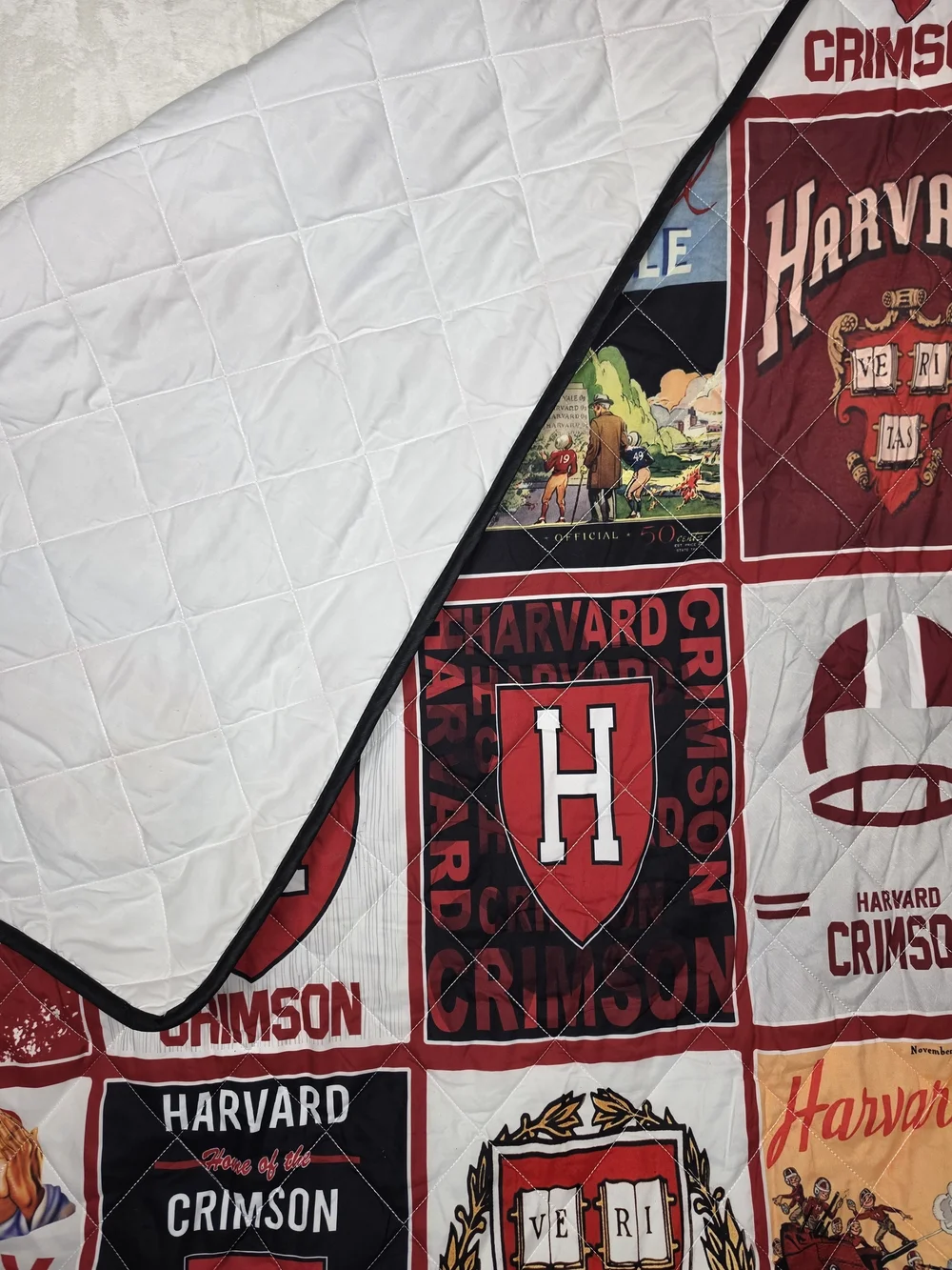 Harvard Crimson Quilted Throw Blanket 56x78 Collage NCAA College Bedding